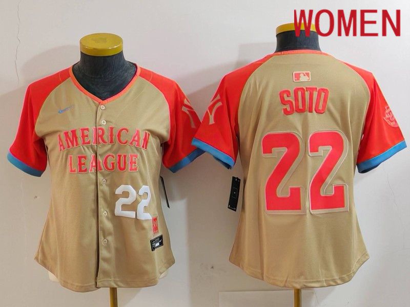 Women New York Yankees #22 Soto Orange All star 2024 Nike MLB Jersey style 3